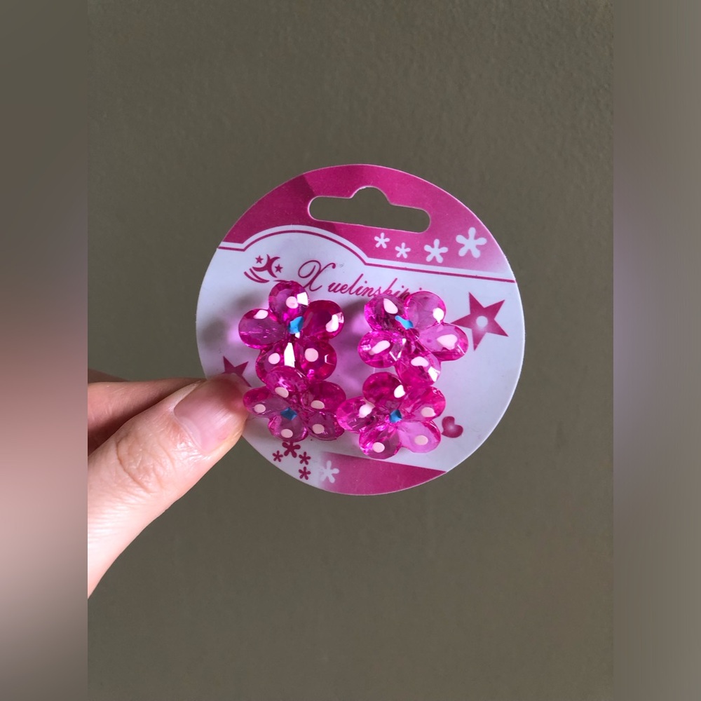 New Children Girls Pink Flower Hair ties (set of 2)
